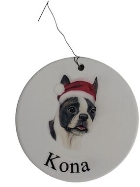 PERSONALISED name kona Dog Bauble, Christmas Ornament, Boston Terrier Gift